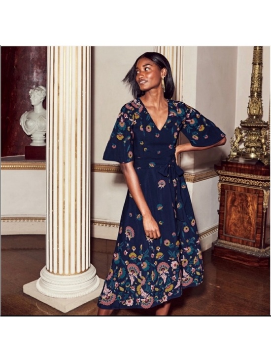 Boden Dresses & Skirts - Boden Emilie Navy Floral Wrap Midi Dress size 12 Large